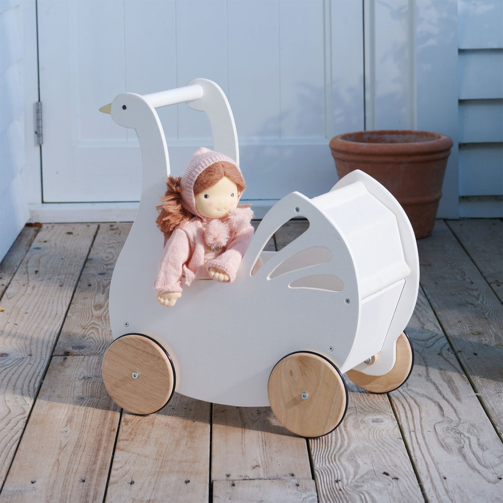 swan pram toy for children in white