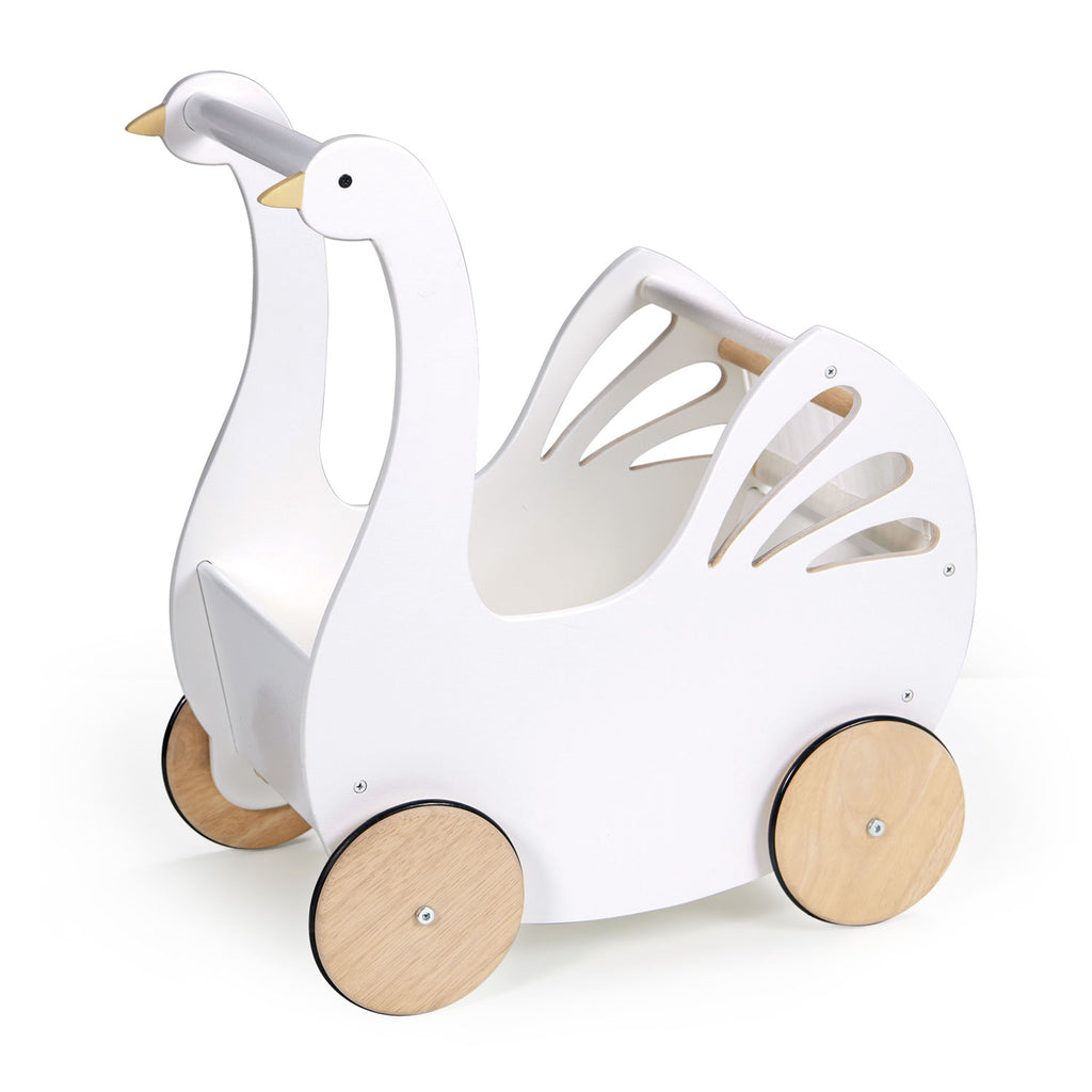 swan pram toy for children in white