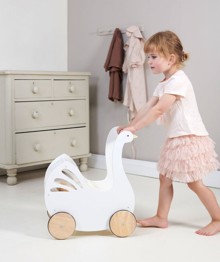 swan pram toy for children in white