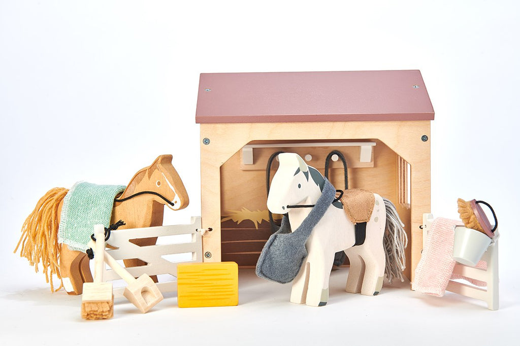 Tender Leaf Toys Wooden Dolls House Furniture Stables And Horses