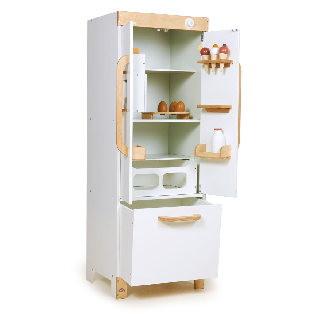 tenderleaf wooden toy fridge freezer kitchen play set sustainable gifts for children