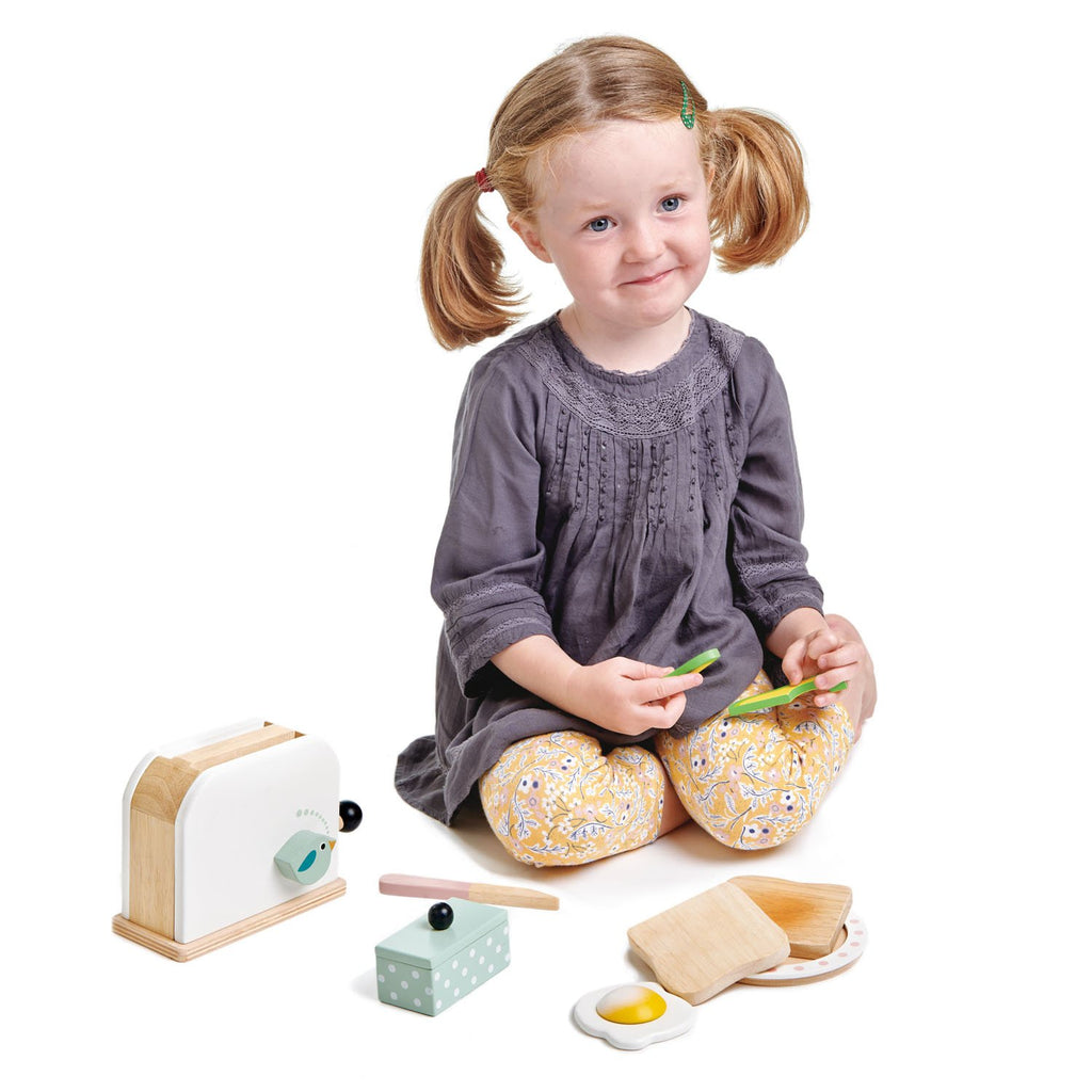 Tender Leaf wooden toys play food toaster and egg set with avocado and butter