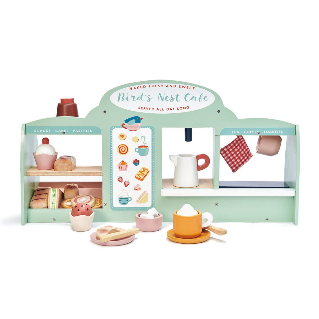 Tender Leaf wooden toys birds nest cafe with lots of colourful accessories for pretend play