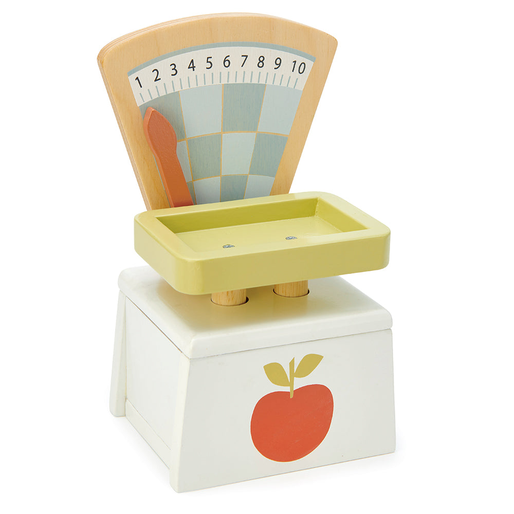 Tender Leaf wooden market day weighing scales for children. Great for pretend play and play food perfect for pretend shopping with kids