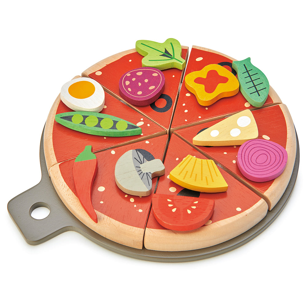 Tender Leaf wooden kitchen play food pizza set for children with 12 slices pretend play tea party gift present idea