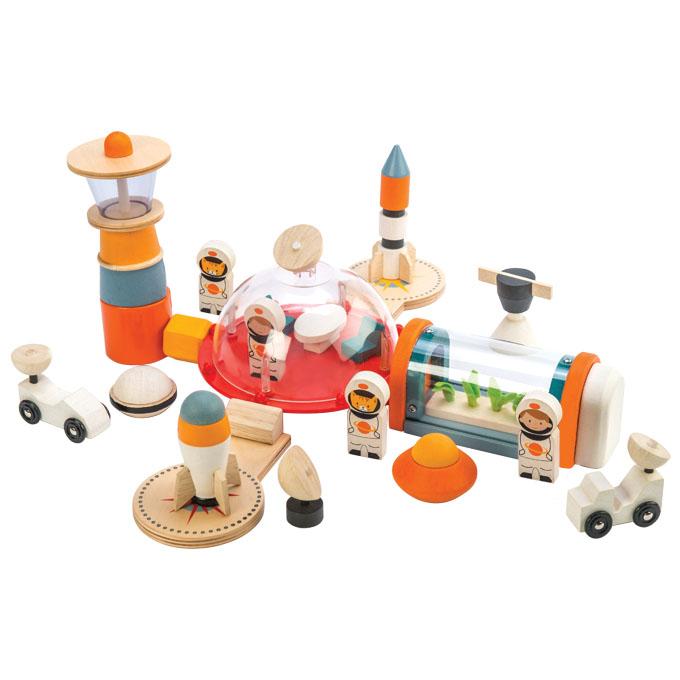 Tender Leaf Toys wooden Life on Mars play set. Your little astronauts will love this wooden realistic space station toy with lots of wooden accessories