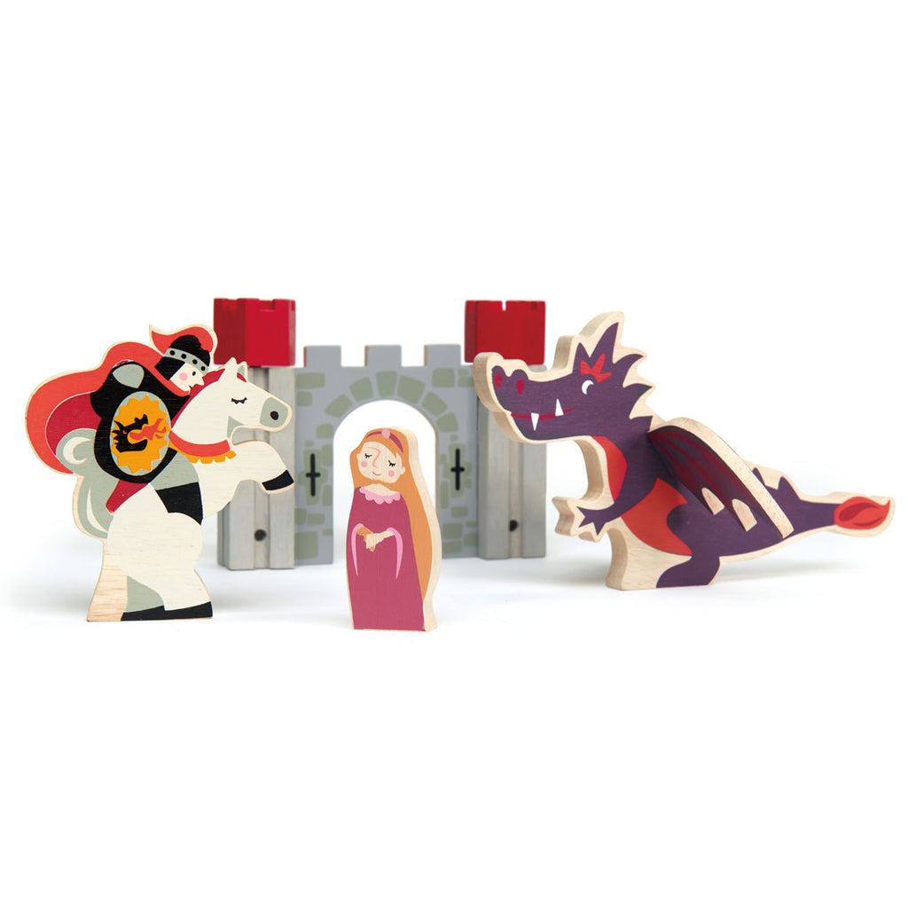 Tender Leaf Toys wooden castle add on set with dragon and princess characters