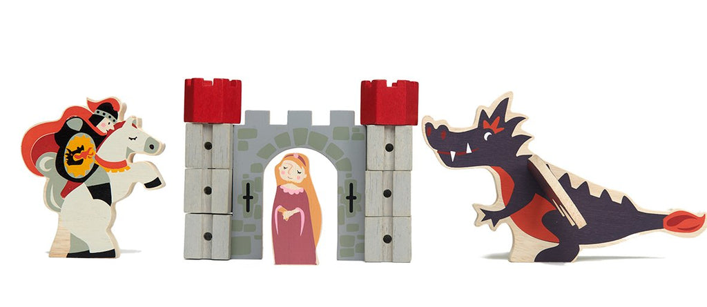 Tender Leaf Toys wooden castle add on set with dragon and princess characters