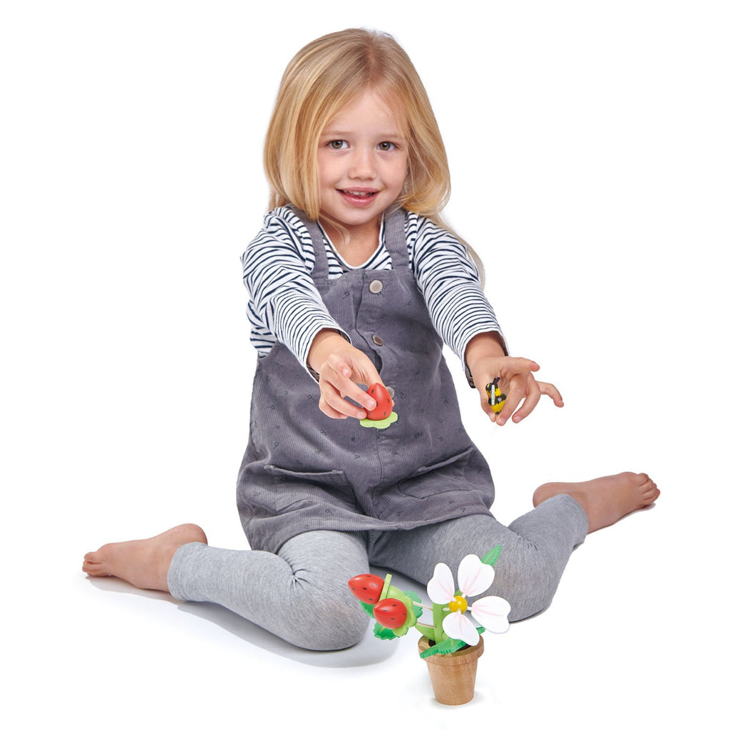 Tender Leaf wooden toy flower pot with strawberries