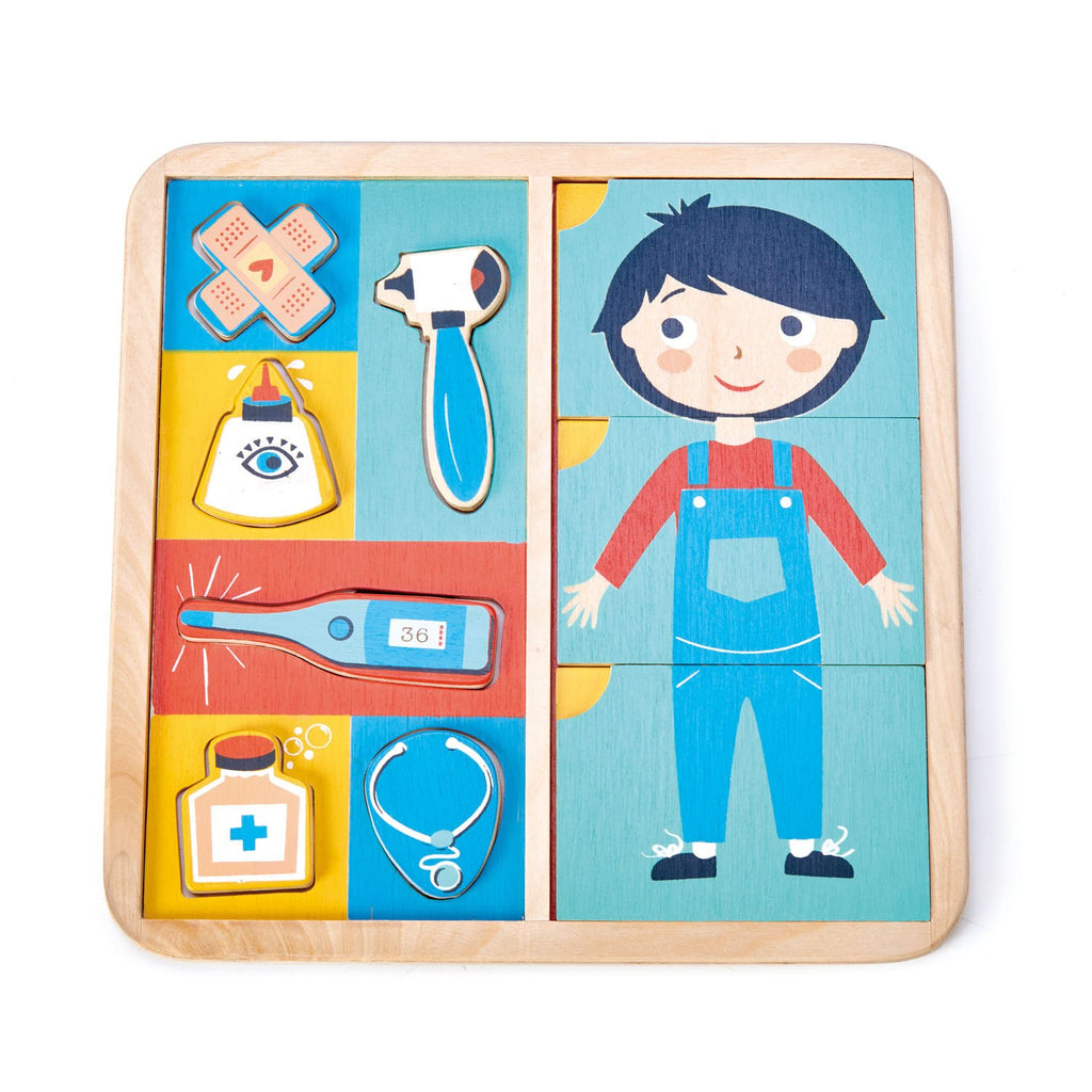 Tender Leaf Wooden toys puzzle with 12 pieces that teaches and explores how the body is made up