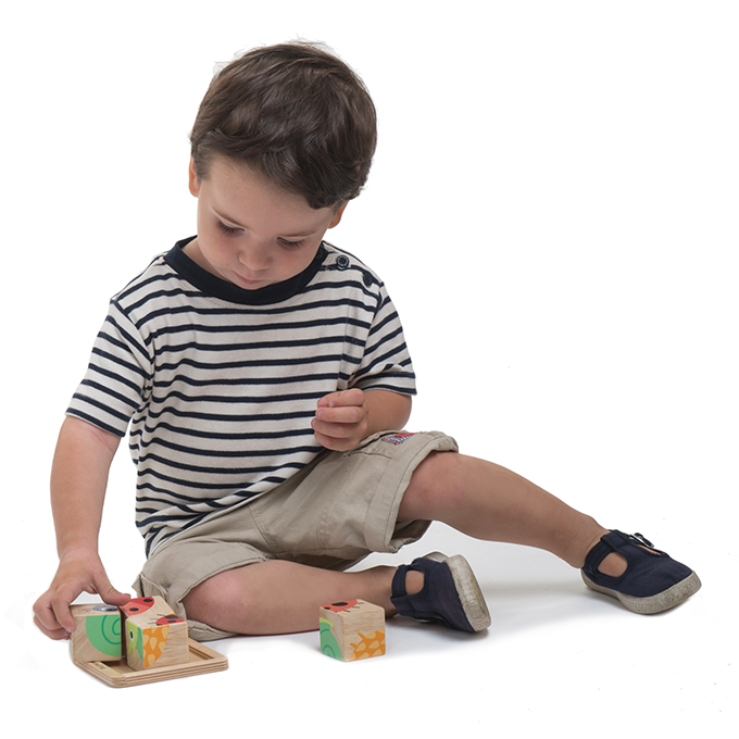 Tender Leaf wooden Baby Blocks for toddlers with ladybug and sunshine illustrations