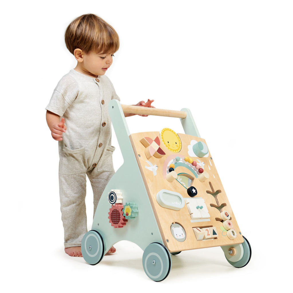 tenderleaf sunshine weather wooden baby activity walker with accessories