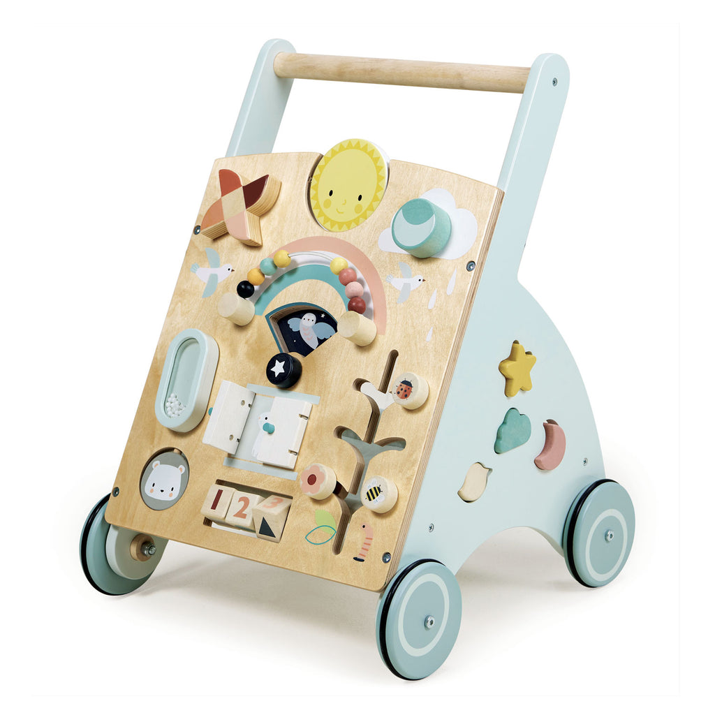 tenderleaf sunshine weather wooden baby activity walker with accessories