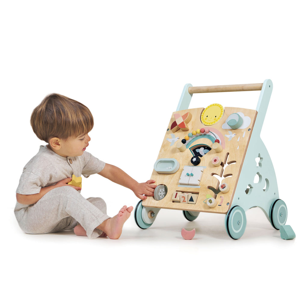 tenderleaf sunshine weather wooden baby activity walker with accessories