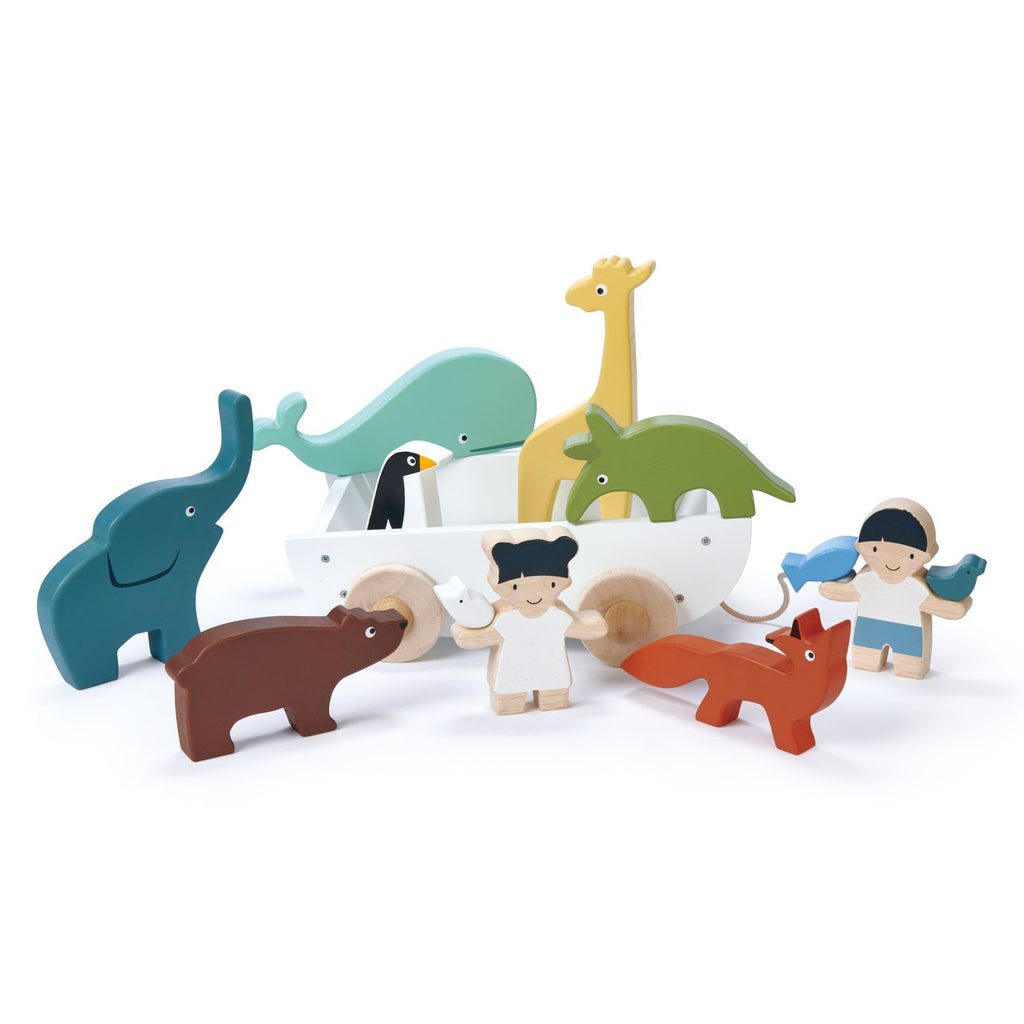 Tender Leaf wooden toys animals with cart pull along friendship