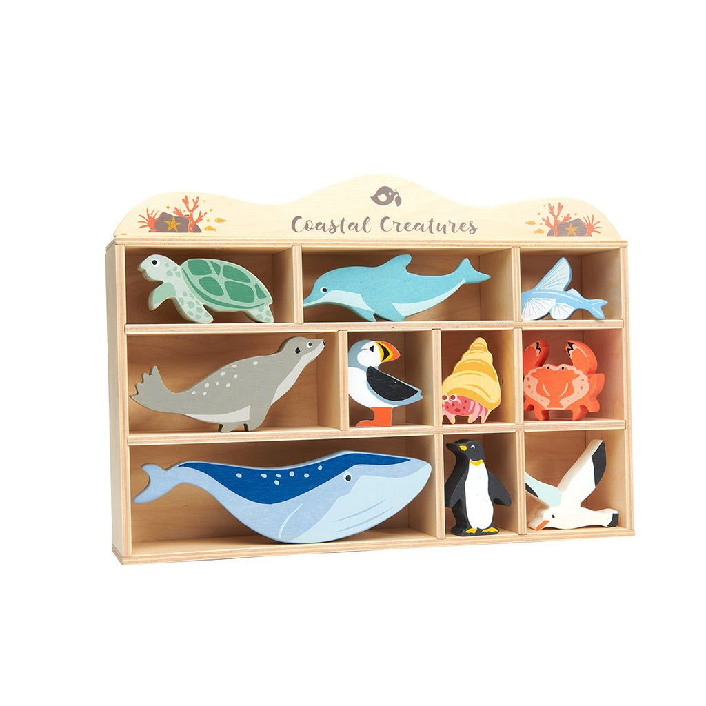 Tenderleaf wooden toys animals and shelf set coastal creatures sea life