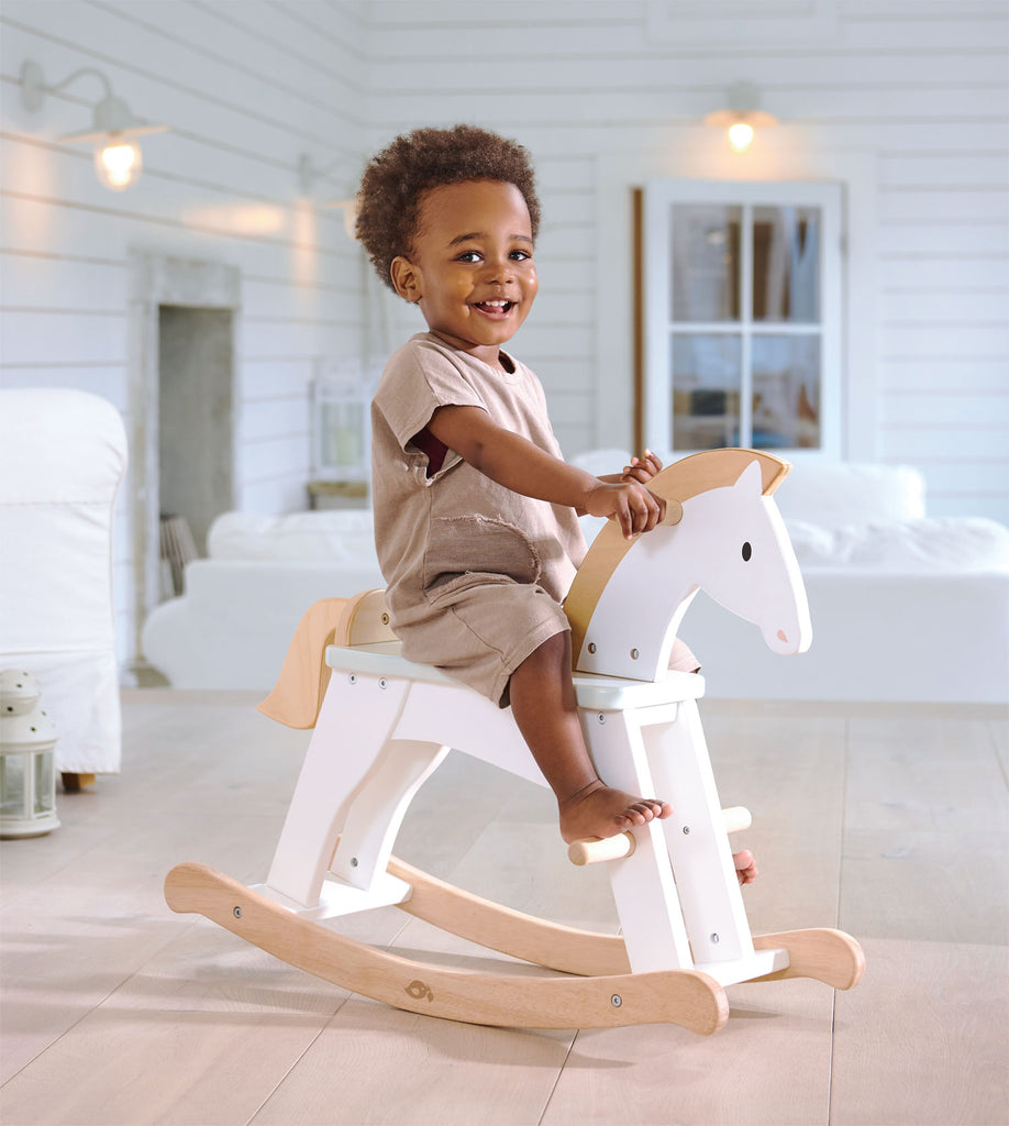 Tenderleaf toys wooden luxury premium rocking horse in white