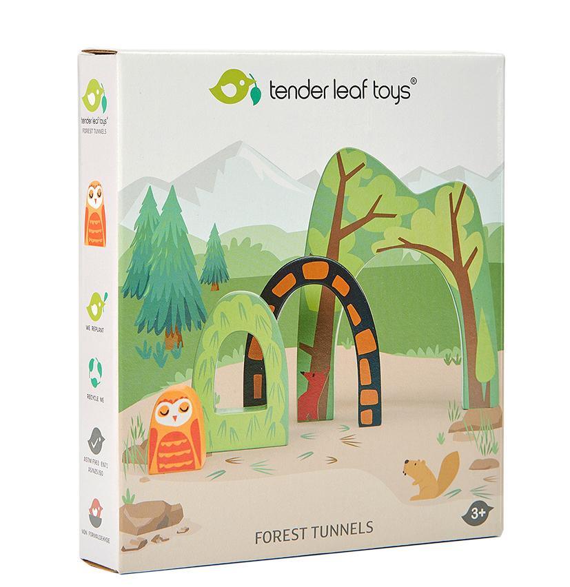 Tender Leaf Toys wooden train accessory tunnel set with 4 interlocking pieces