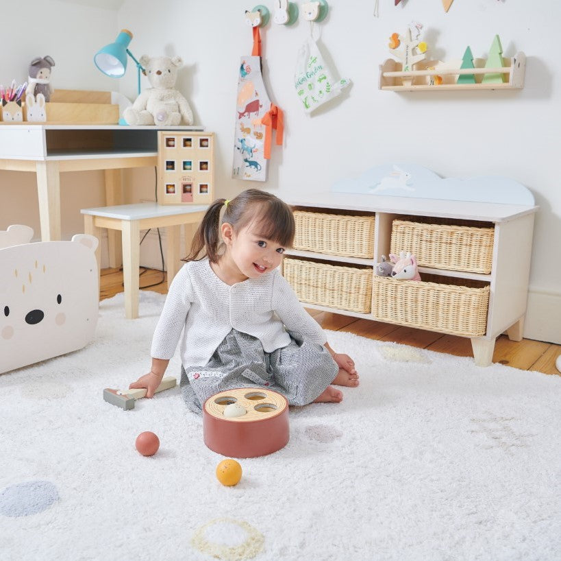 Tenderleaf furniture wooden storage unit with wicker baskets completely plastic free nursery decor