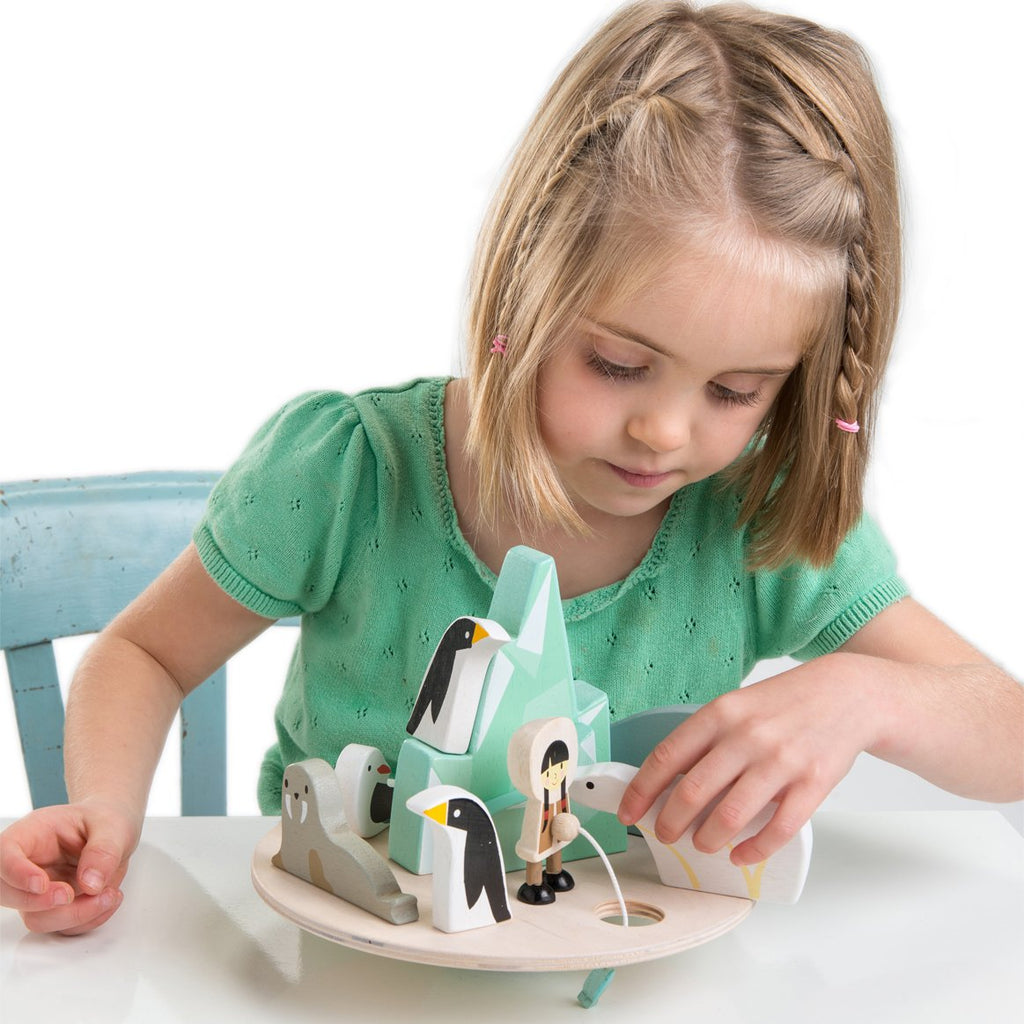 Tenderleaf wooden balancing arctic toy with penguins, a whale and a polar bear